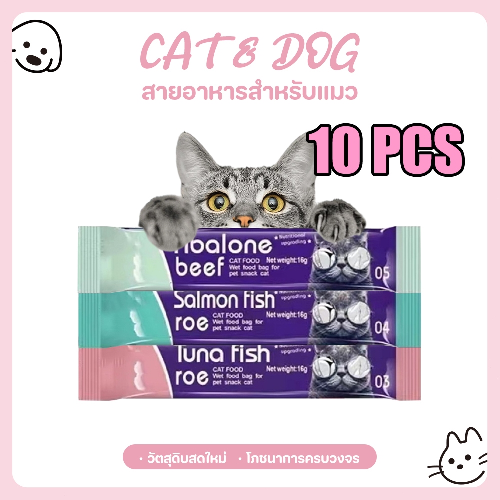 CAT&DOG ขนมและอาหารเปียกแมว 10 ชิ้น