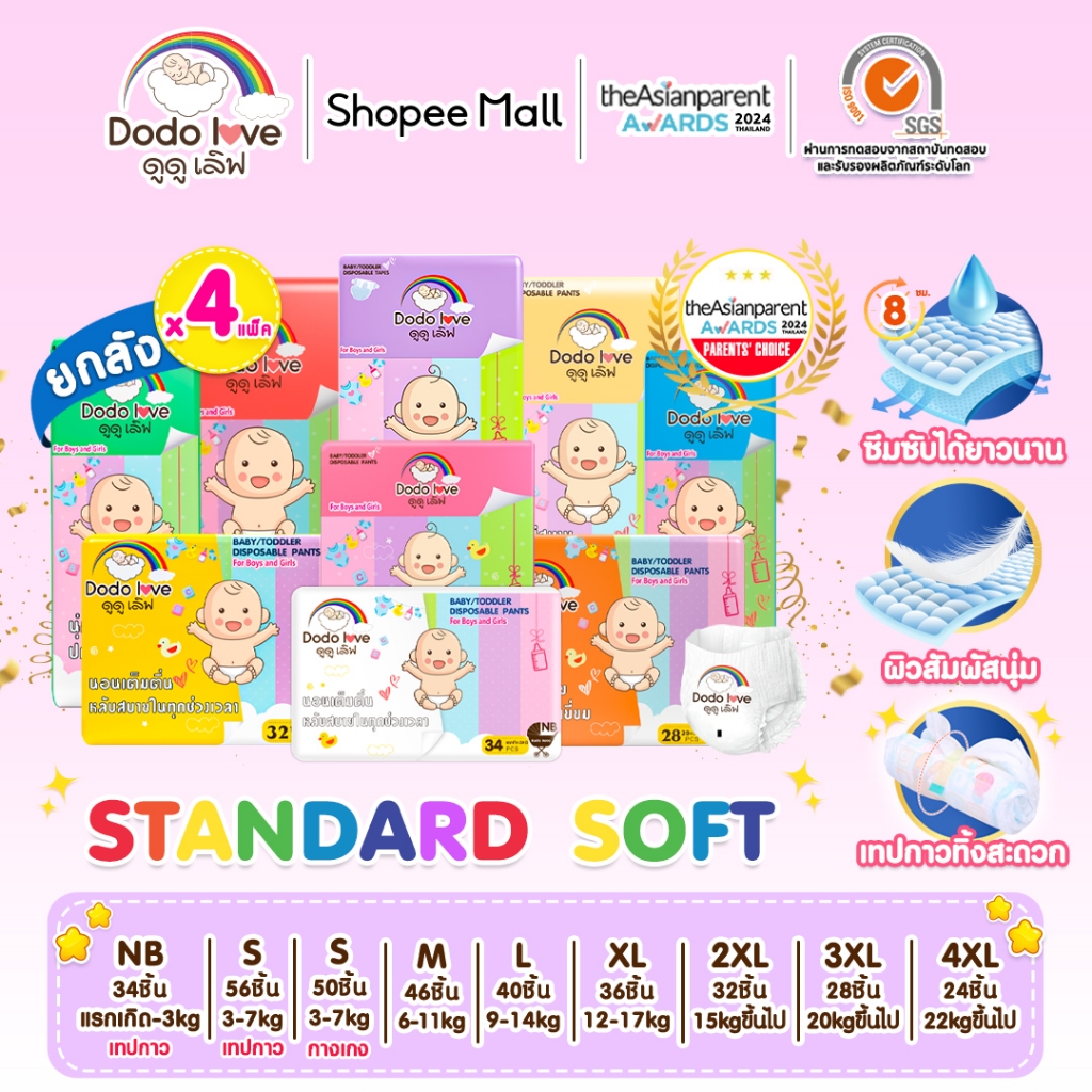 [ Specials ] ยกลัง 4แพ็ค DODOLOVE Standard Soft ผ้าอ้อมเด็ก กางเกงผ้าอ้อม ผ้าอ้อม Size NB-4XL นุ่ม บางเบา ใส่สบาย