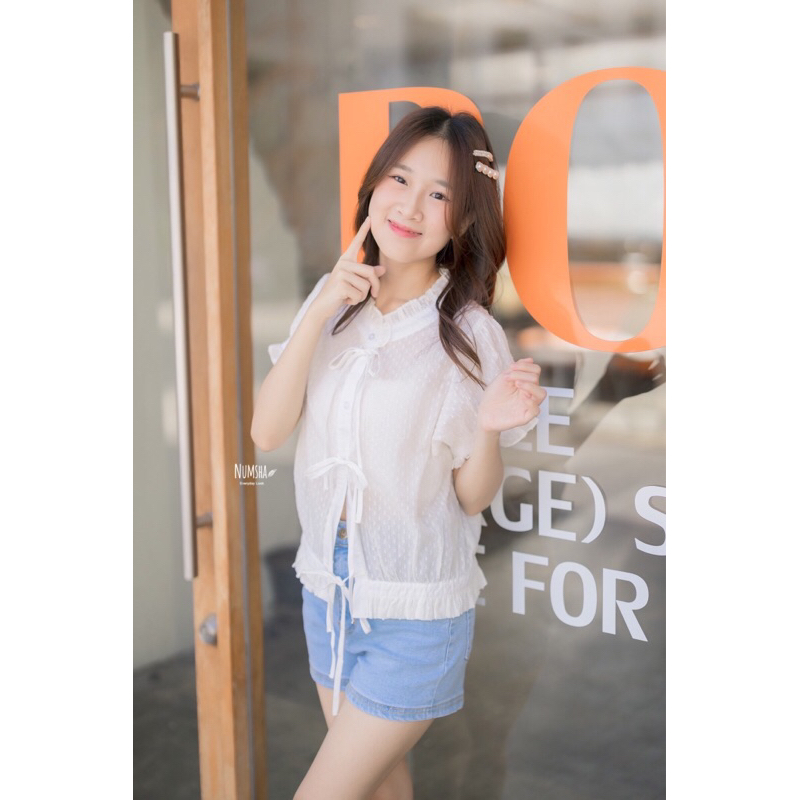 Numsha Brand เสื้อแขนสั้นระบายผูกเชือก3อัน / NB24061 | Shopee Thailand