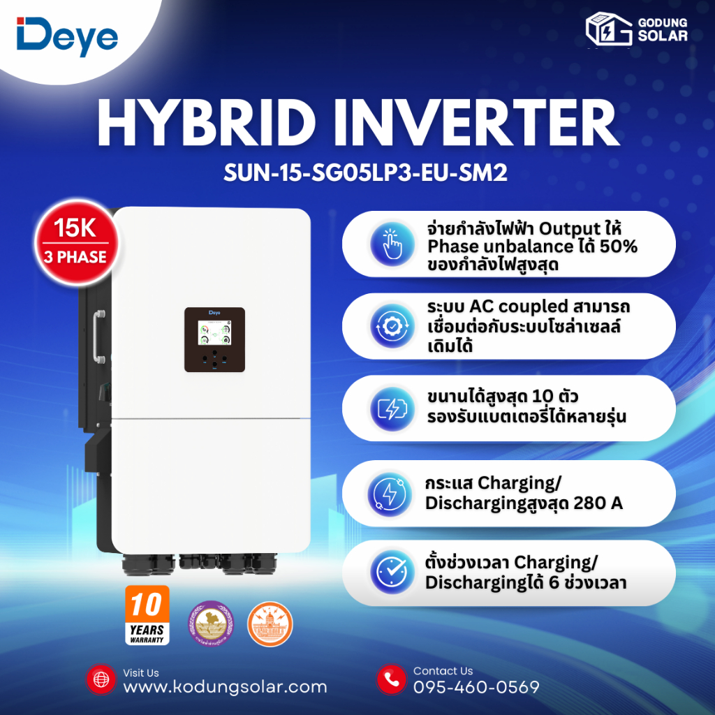 Deye Hybrid Inverter 3 Phase 15 kW อินเวอร์เตอร์ไฮบริด พร้อมกันย้อนเเละ ...