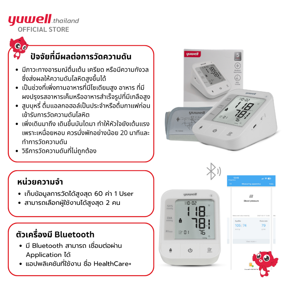 Yuwell YE670CR เครื่องวัดความดันโลหิต (มีเสียงพูดไทยแบบชาร์ตแบตเตอรี่ในตัว) เครื่องวัดความดัน ที่วัดความดัน ประกันศูนย์ไทย 5 ปี