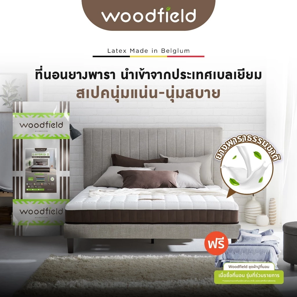 Woodfield ที่นอนยางพารา E-Hybrid นำเข้าจากเบลเยี่ยม นุ่มแน่น นอนสบาย