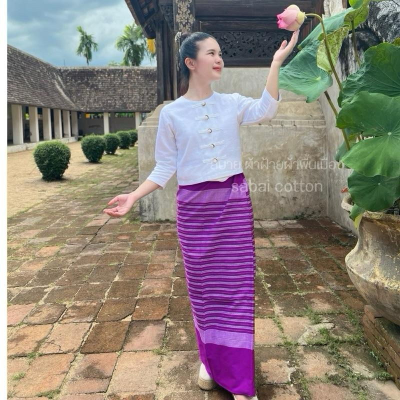ผ้าถุง ผ้าซิ่น กาสะลอง สีสดใส ใส่สบาย พรางพุง มีเชือกมัดเอว เนื้อผ้าทอ มุมมองที่ 2