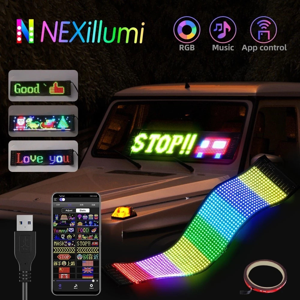 แผงเมทริกซ์ LED หน้าจอแสดงผล LED พิกเซล USB 5V ยืดหยุ่น ลายกราฟฟิตี้ ...