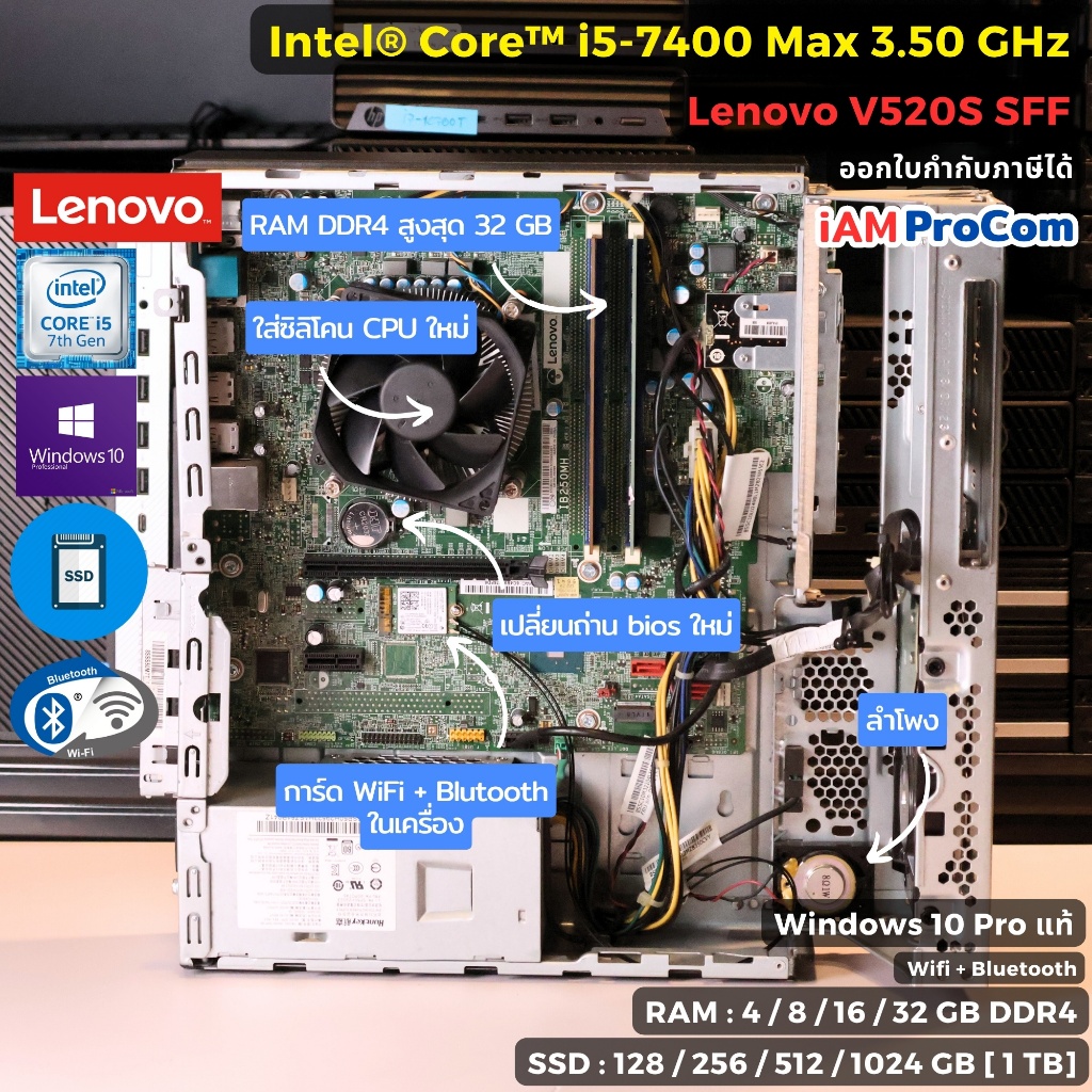 คอมพิวเตอร์ Lenovo V520s SFF Core i5-7400 Max 3.50GHz [GEN7] / SSD