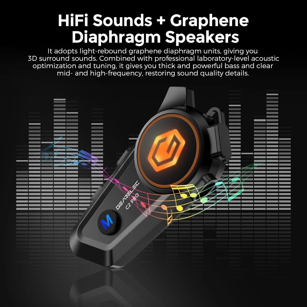 GEARELEC C2 Pro หูฟังบลูทูธติดหมวก BT5.3 กันน้ำIPX7 อินเตอร์คอม ลดเสียงรบกวนอัจฉริยะ แฮนด์ฟรี แบ่งปันเพลง Helmet Heasets