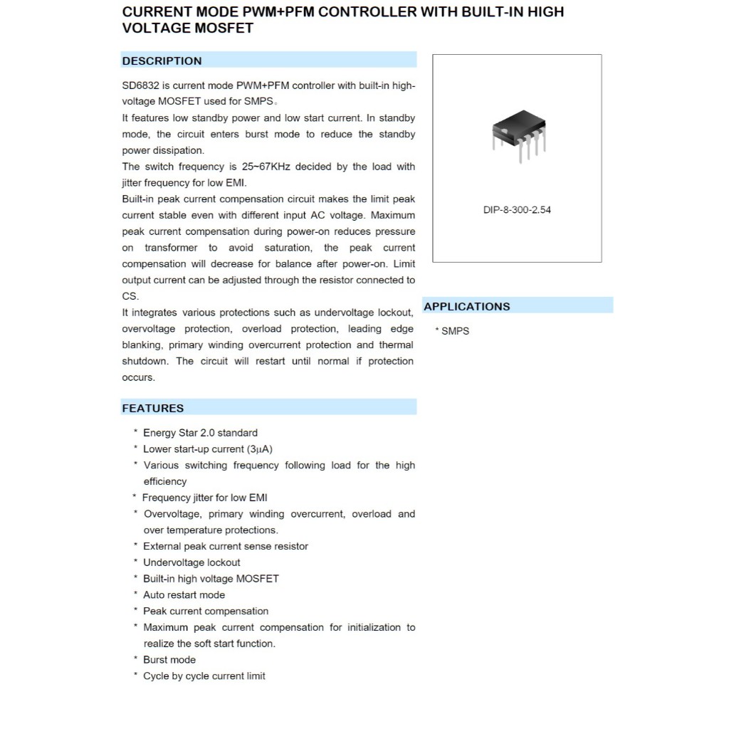 SD6832 DIP-8 PWM+PFM CONTROLLER ตัวควบคุม PWM+PFM 8 Pin (รับประกัน ...
