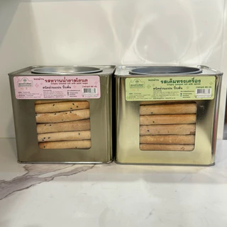 ทองม้วนทิพย์ ทองม้วนแน่น ปี้บสั้น 400 กรัม รสหวานน้ำตาลโตนด และรสเค็มทรงเครื่อง ท่ายาง จ.เพชรบุรี photo