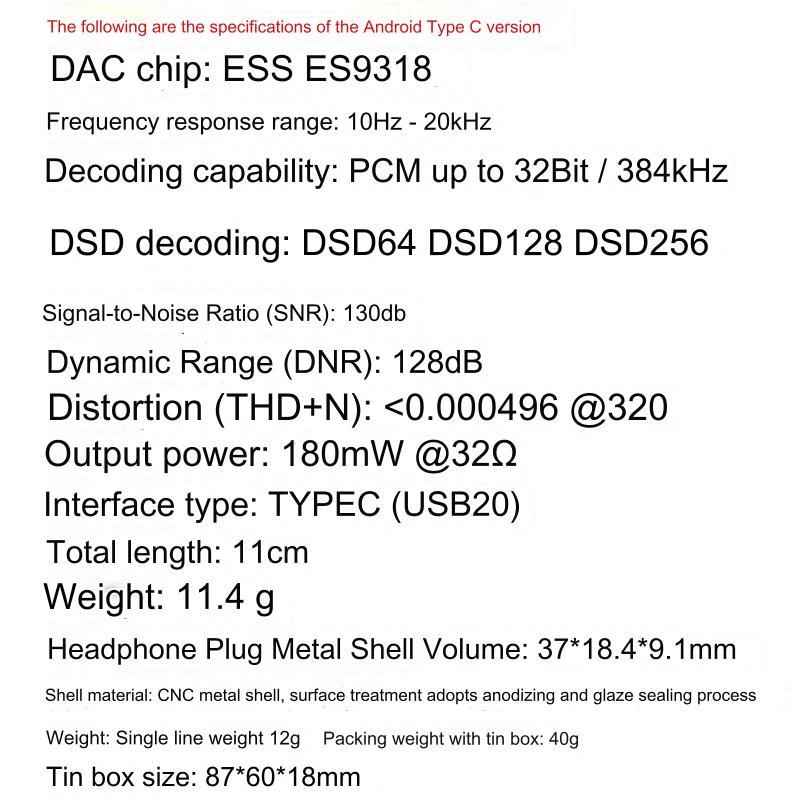 USB Dac Type C HiFi ESS ES9318 32Bit DSD256 384kHz สำหรับโทรศัพท์ หูฟัง ...