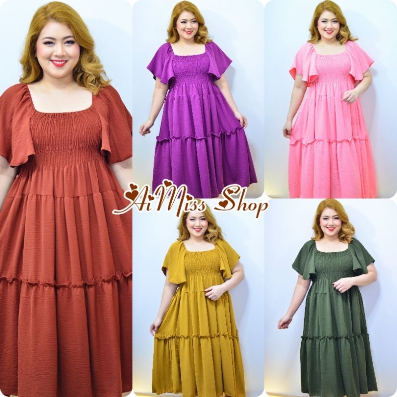 ⭐AiMiss Shop⭐ รหัส M-23 เดรสผ้าพื้นแต่งแขนระบาย เดรสใส่ออกงานสวยๆ ชุด ...