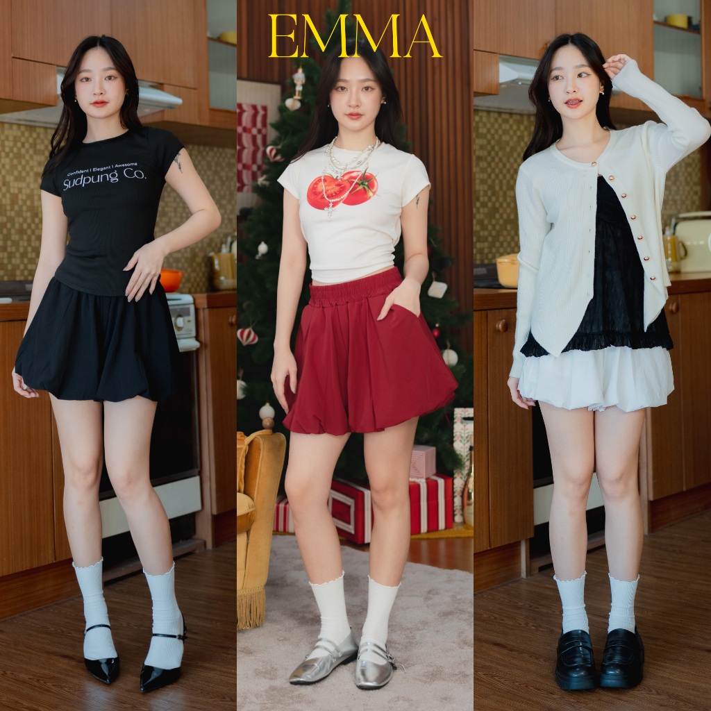 Emma_SP065 กางเกงขาสั้นบอลลูน ผ้าเด้ง น้ำหนักเบา ใส่สบาย ทรงน่ารัก แมท ...