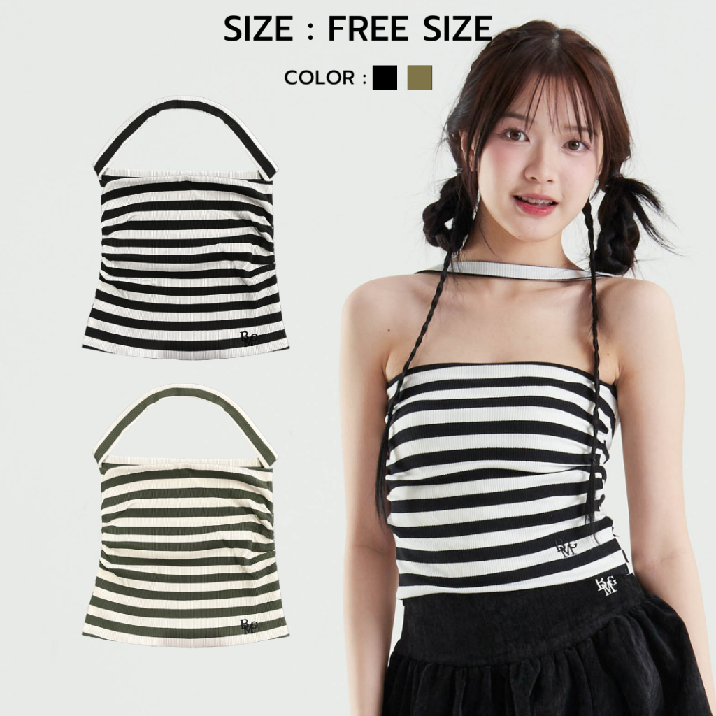 Bemingtop766(S-XL) - Mabel Top เกาะอก คล้องคอ ที่ใส่ได้ 2 แบบ เเต่งจีบ ...