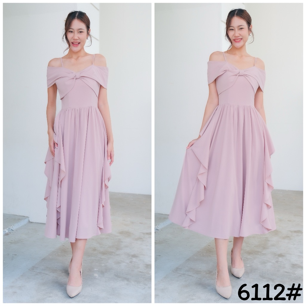 FN6112 เดรสเปิดบ่าชีฟองริ้วระบาย หรูหราใส่ไปงานแต่ง งานออกงาน เพื่อนเจ้าสาว มุมมองที่ 6