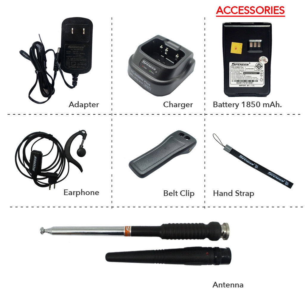 SPENDER วิทยุสื่อสาร รุ่น TC-245MW Plus สีแดง กำลังส่ง 5 วัตต์ เครื่องมีทะเบียน ถูกกฎหมาย รับประกันสินค้า 2 ปี