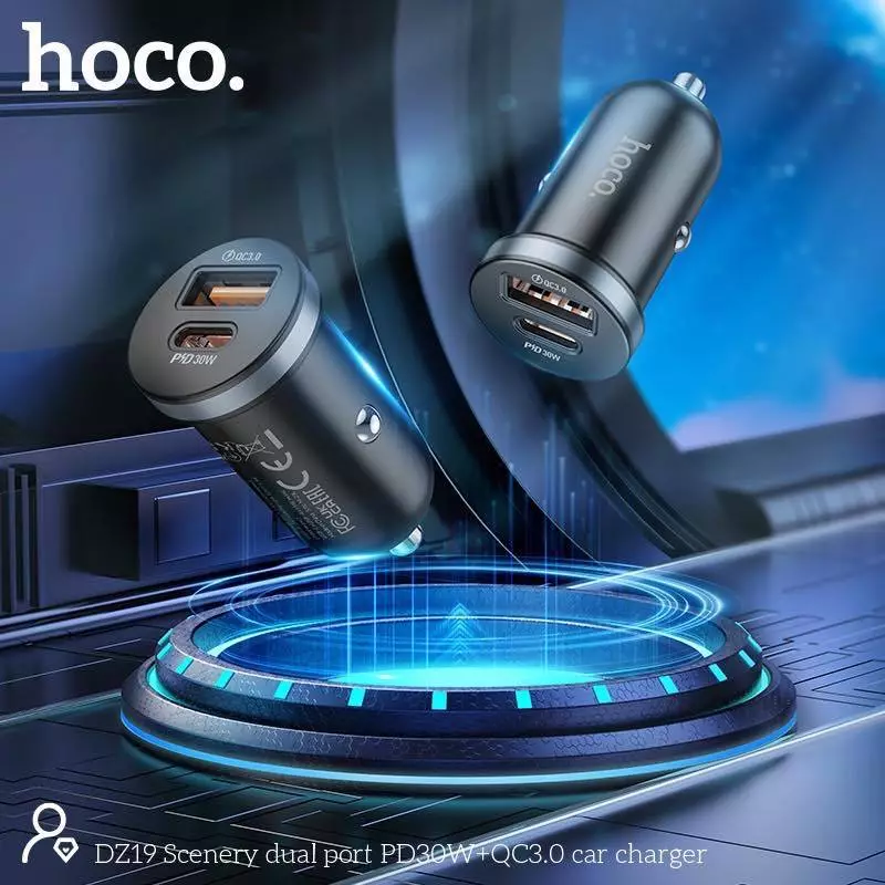 Hoco DZ19 PD30+QC3.0 Dual Port Car Charger description image