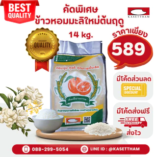 14 กก. ข้าวหอมมะลิใหม่ต้นฤดูปี69คัดพิเศษ100%เม็ดสวยไม่มีหัก ข้าวสารตราส้มเขียวหวาน ราคาโรงสีส่งฟรี สั่ง 2 ถุงคุ้มค่าส่งN photo