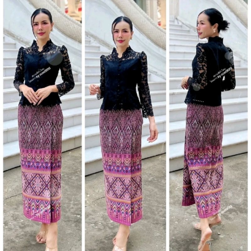 ผ้าถุงซิปหลังลายช่อทิพย์ ผ้าฝ้ายนุ่ม ลดพุง ขับผิว ใส่แล้วสูงเพรียว มุมมองที่ 4