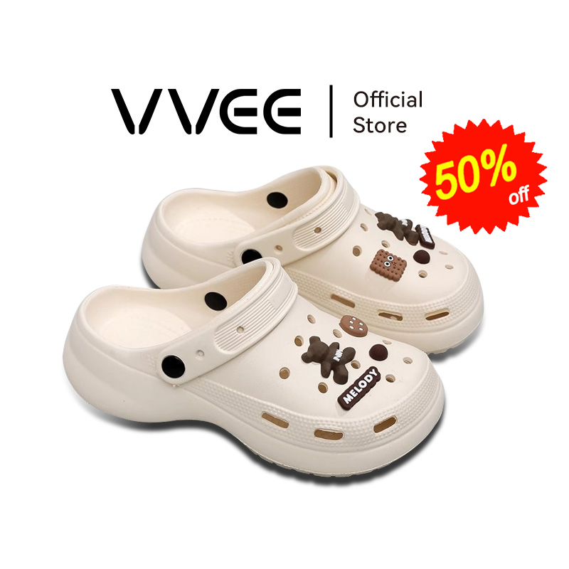 VVEE รองเท้าแตะ Crocs Cartoon ส้นหนา 5 ซม.
