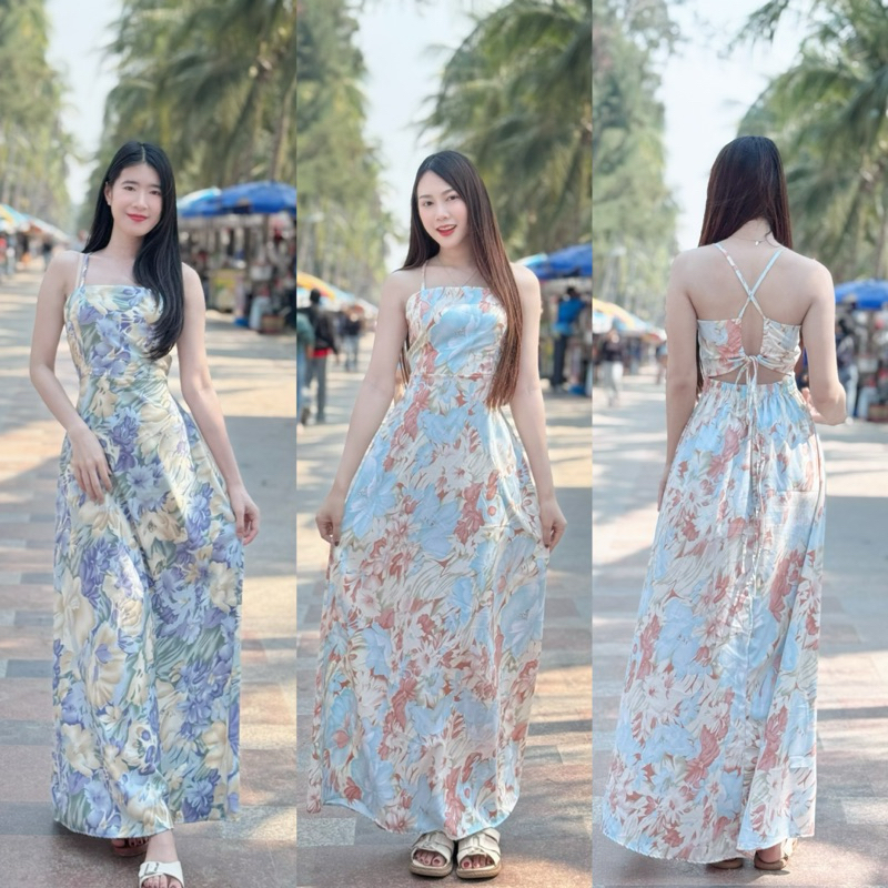 ชุดเดรสสายเดี่ยวผูกหลัง (ผ้าไหมญี่ปุ่น)