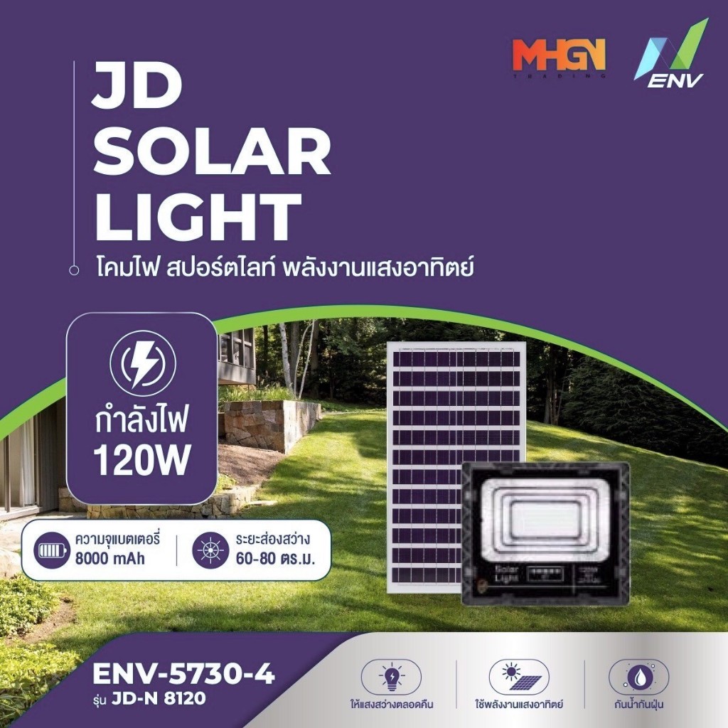 ไฟสปอร์ตไลท์ โซลาร์เซลล์ ( Solar Light ) รุ่น 5730 JD-N 8120 กำลังไฟ ...