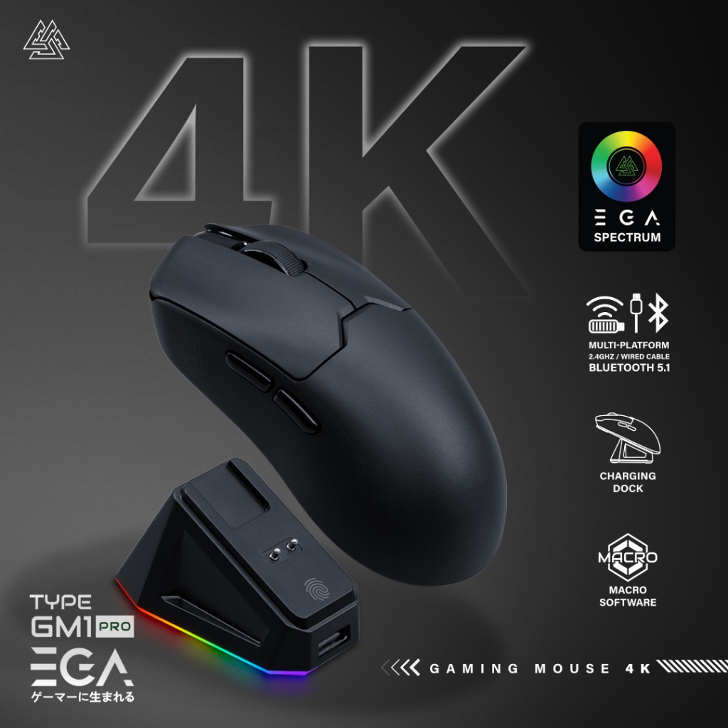 EGA เมาส์ไร้สาย Type GM1 Pro 4K Tri-Mode (BT/Wireless/Wired) พร้อมแท่น ...