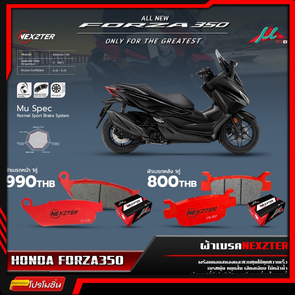 [ส่งฟรี] ผ้าเบรค Nexzter ตรงรุ่น Honda Forza 350 / Mu Spec ผ้าเบรค ...