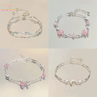 COD💖 vòng tay nữ pha lê màu hồng, vòng tay bướm Suzuran, trăng, vòng tay tinh tế ngọt ngào, trang sức - Lune