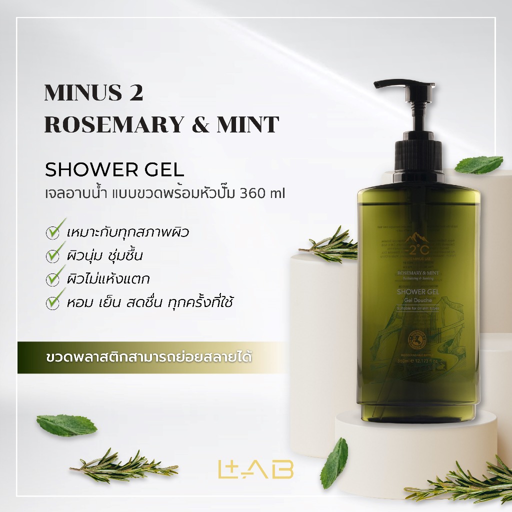 Plus Minus Lab -2 Rosemary & Mint เจลอาบน้ำ สูตรหอมเย็น สดชื่น แบบขวด ...