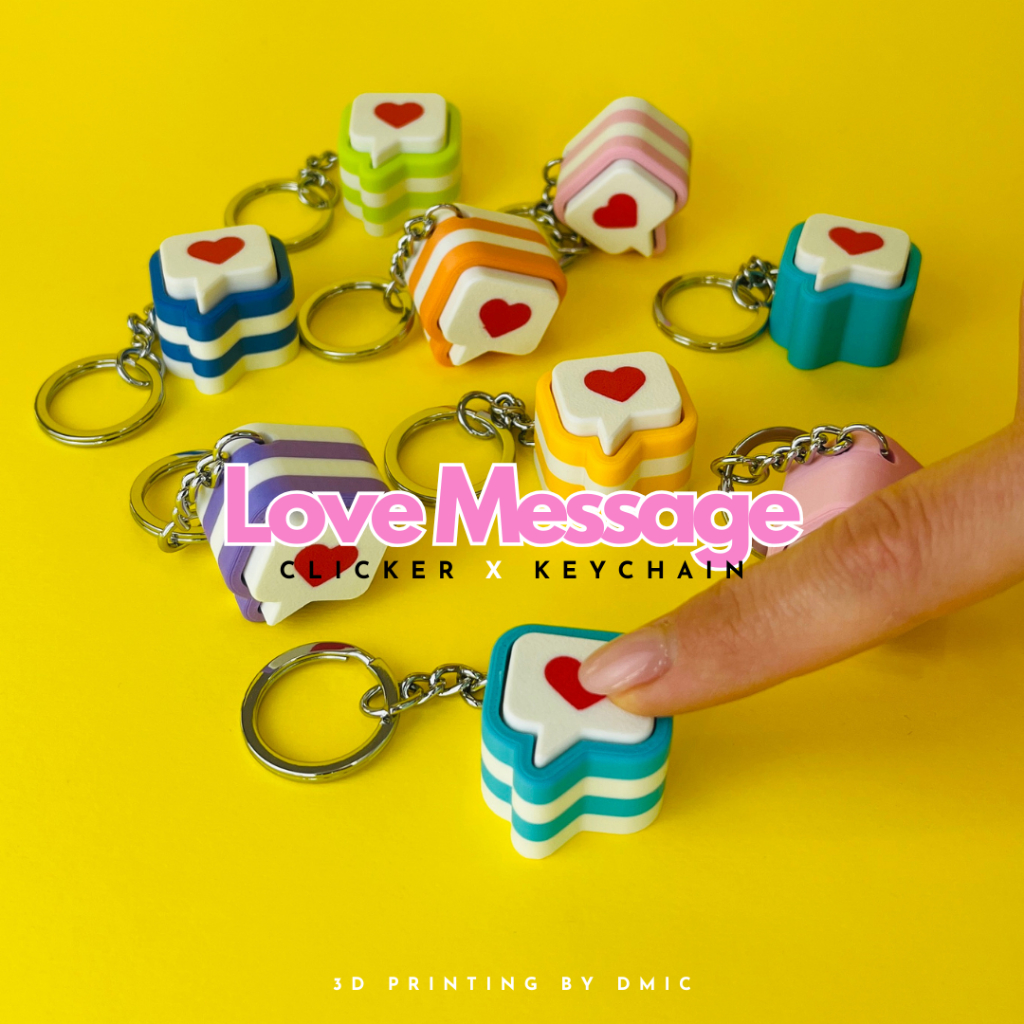 พวงกุญแจข้อความรักคลิกเพลิน (Love Message Clicker Keychain) 3D Printing ...