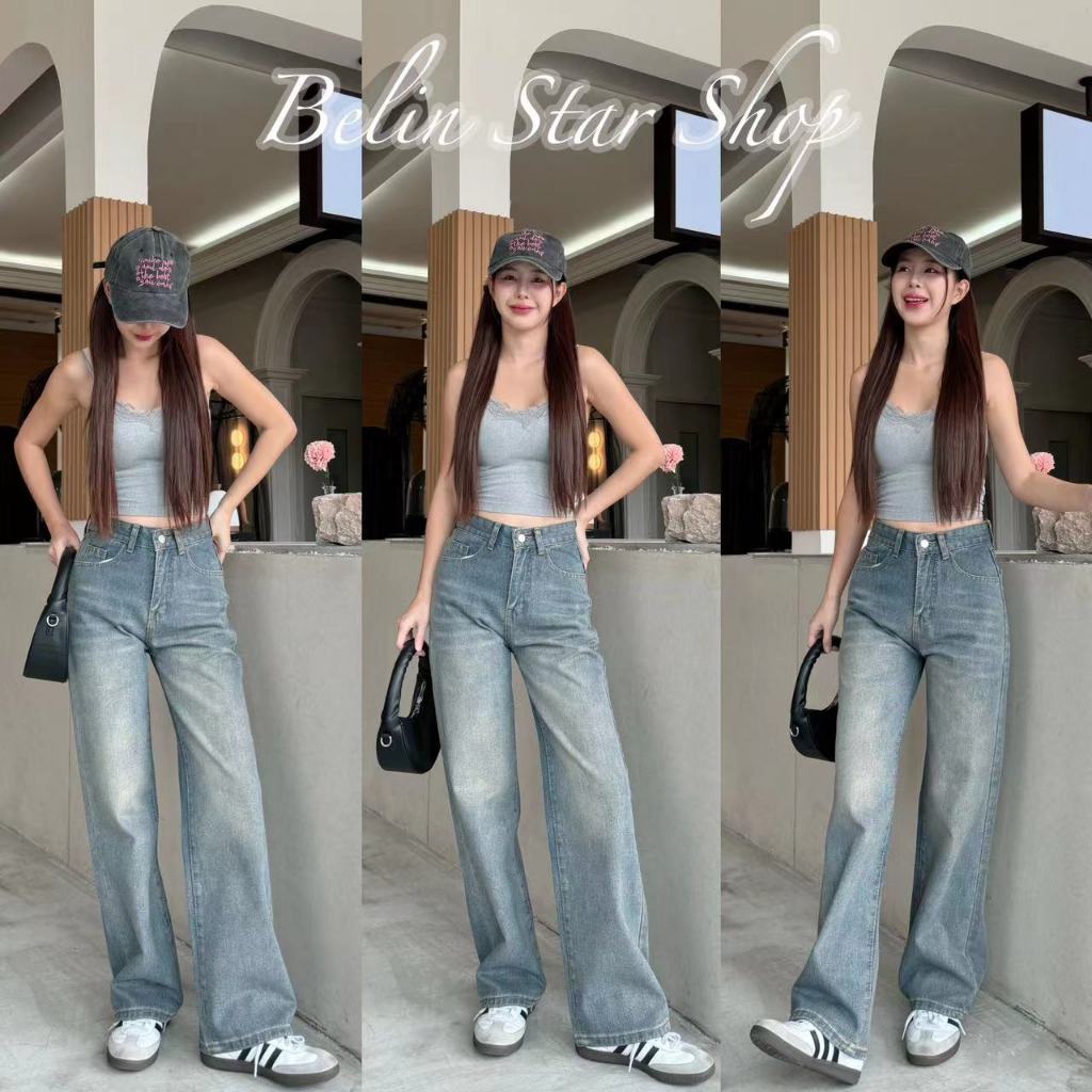มีไซซ์ S-3XLกางเกงยีนส์ เอวสูง สไตล์เกาหลี แนววินเทจ เท้ากว้าง กางเกงยีนส์ขายาว สวยๆเก๋ๆ - 3