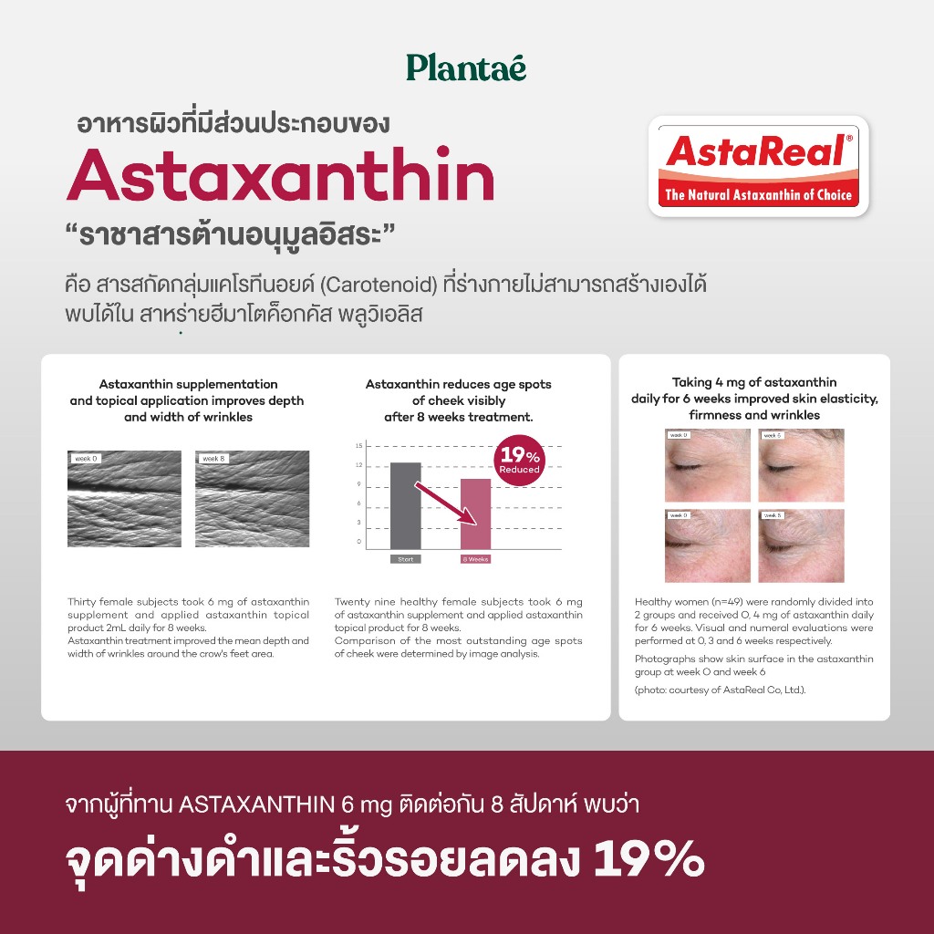 Plantae แอสต้าแซนธิน Astaxanthin CoQ10 Collagen ชนิดผงชงดื่ม อาหารผิว