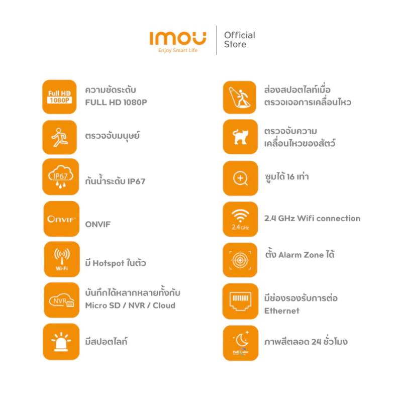 IMOU รุ่น Bullet 2E กล้องวงจรปิด ภายนอก คมชัด 3 - 5MP บันทึกเสียงได้ โหมดอินฟาเรด สี24ชัวโมง มีAI ตรวจจับ ประกัน 2 ปี