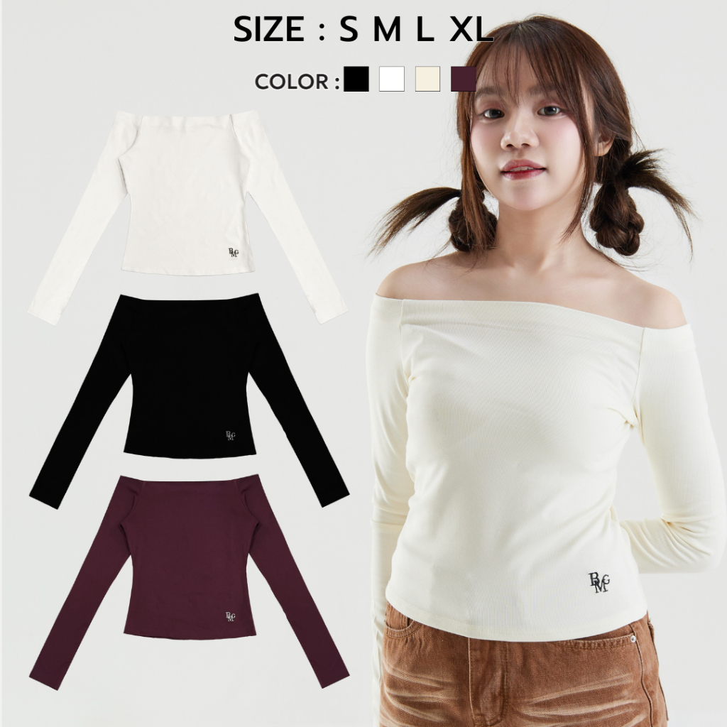 Bemingtop742(S-XL) - Bellin top ปาดไหล่ ทรงเข้ารูป ผ้าหนา | Shopee Thailand