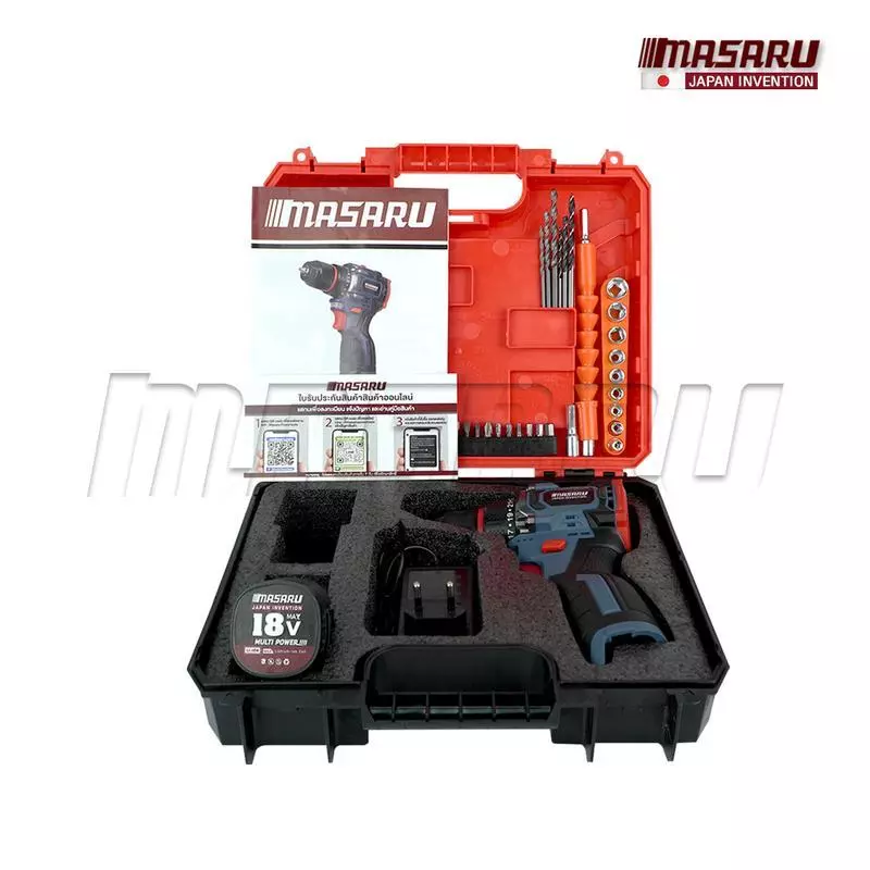 MASARU รุ่น SCD-110 18V แรงบิด 55 N.m สว่านไร้สาย 2 ระบบ มอเตอร์ Brushless แบตสว่าน อุปกรณ์ครบกล่อง สว่านไฟฟ้า