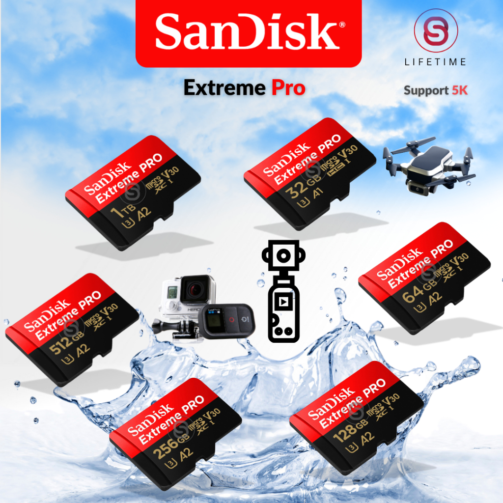 SanDisk Extreme Pro Micro SD Card SDHC 32GB SDXC 64,128,256GB  R/W 200/140MB/s (SDSQXCD) Drone