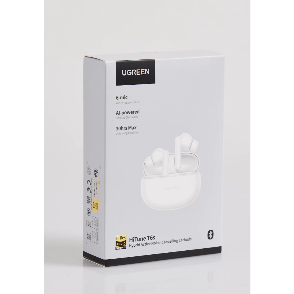 UGREEN HiTune T6s รุ่น 45585 หูฟังไร้สายตัดเสียงรบกวน ANC Bluetooth 5.3 ไมโครโฟน 6 ตัว กันน้ำระดับ IPX5 สีขาว https://wayoza.com