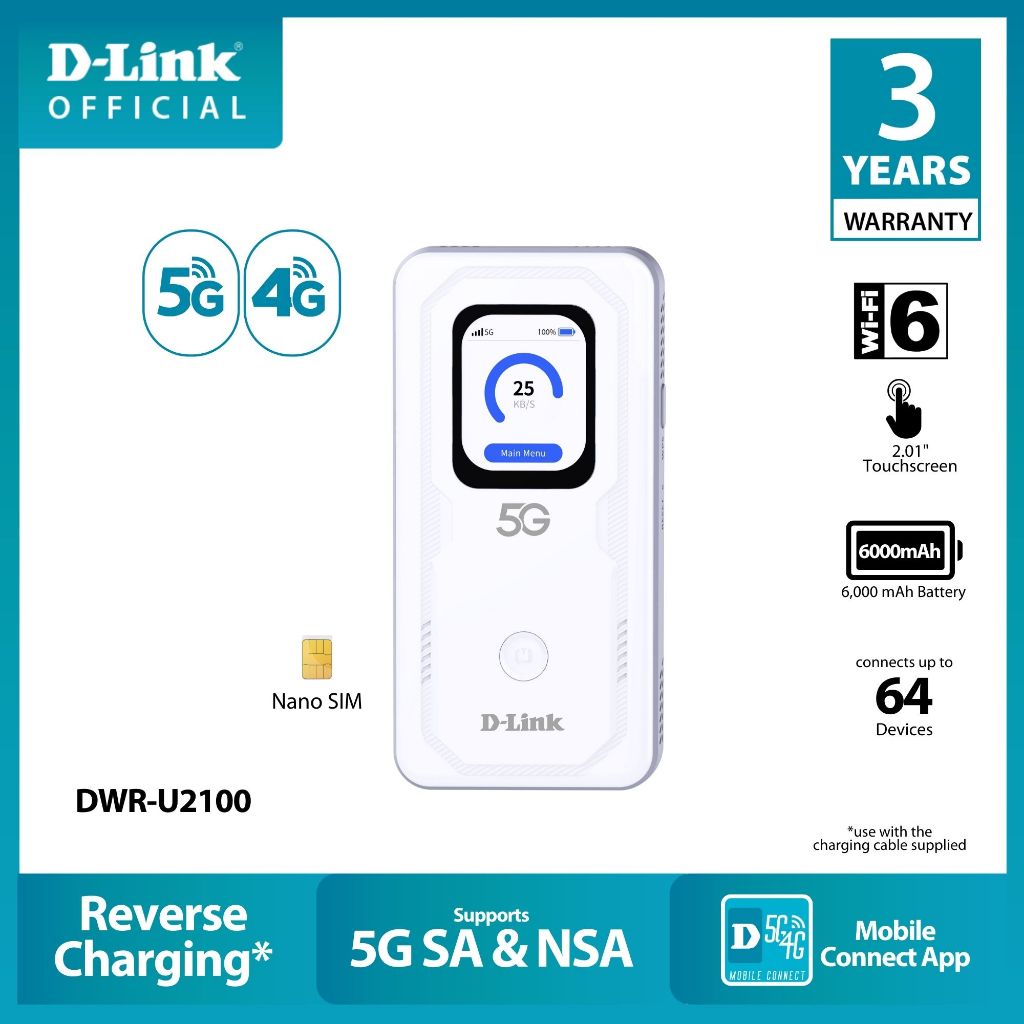 D-LINK DWR-U2100 5G MOBILE HOTSPOT แบบใส่ซิม พกพาสะดวก ใส่ซิมแล้วใช้งาน ...
