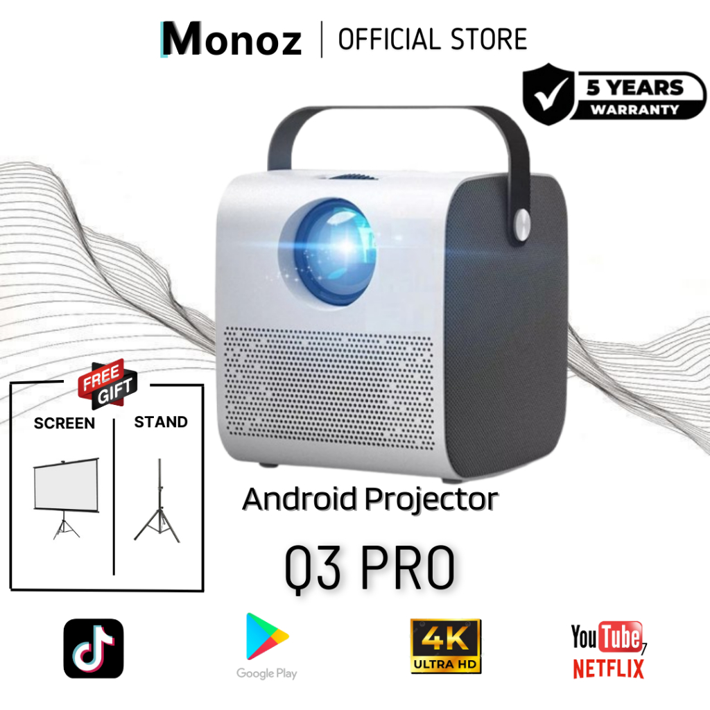 MONOZ 1080P HD แอพในตัว Android Q3 Pro Projector (รับประกัน 5 ปี) มินิ ...
