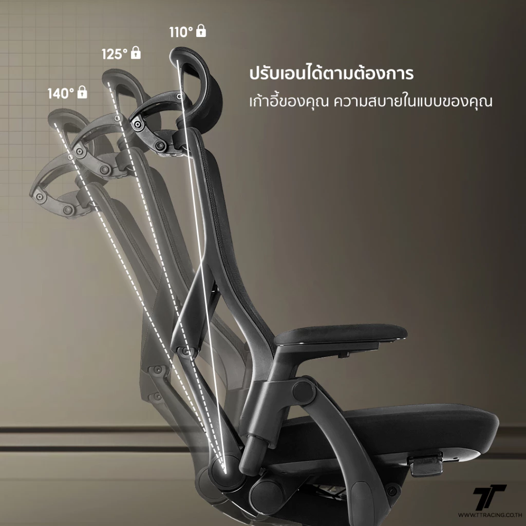 TTRacing TT AEROFLEX Ergochair GravitySync Support เก้าอี้คอม ปรับเอนได้ 110 - 140 องศา ที่วางแขน 3D