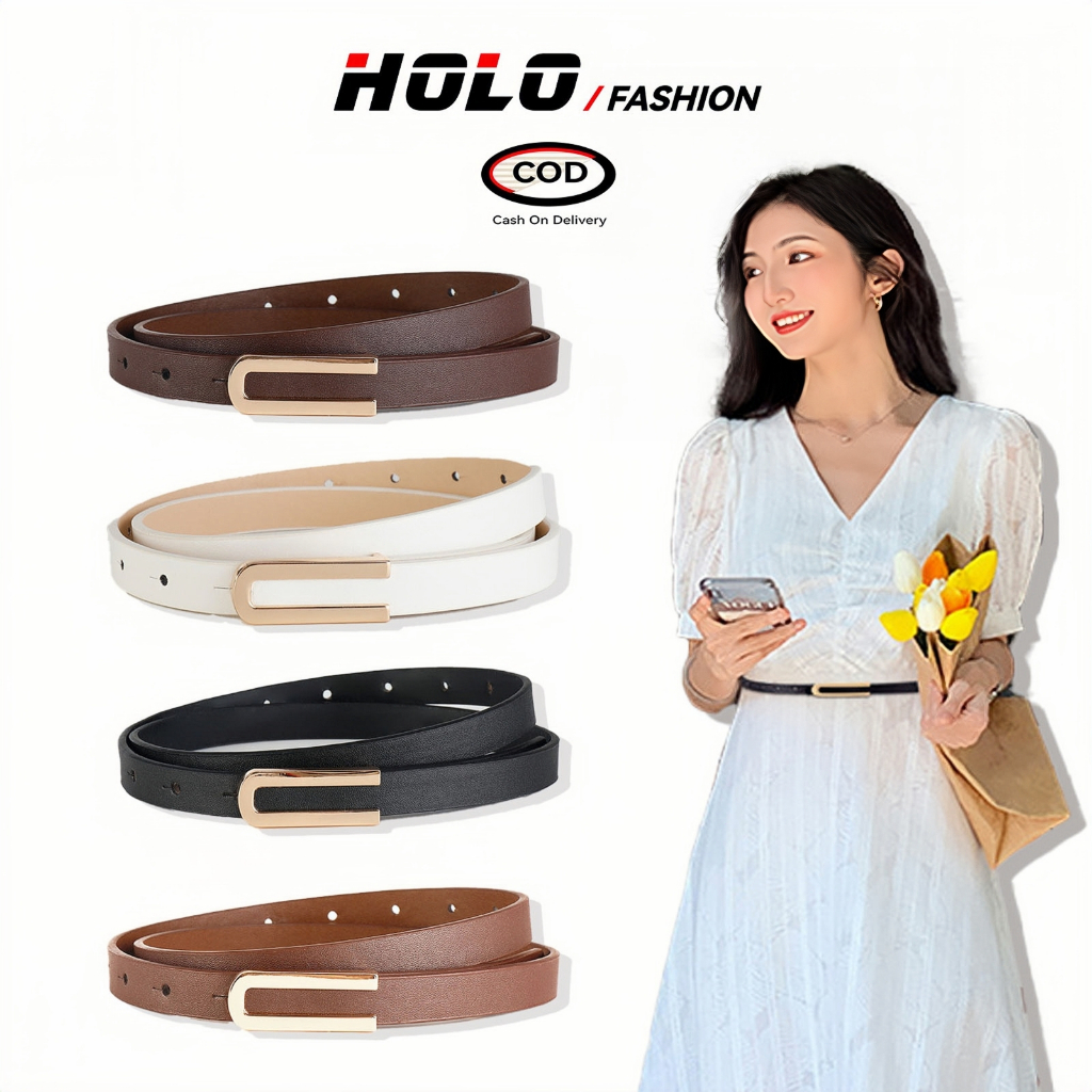 HOLO สายรัดเอวปรับความยาวได้ สไตล์ย้อนยุคสำหรับผู้หญิง หนังแท้ คุณภาพสูง หัวเข็มขัดโลหะผสม