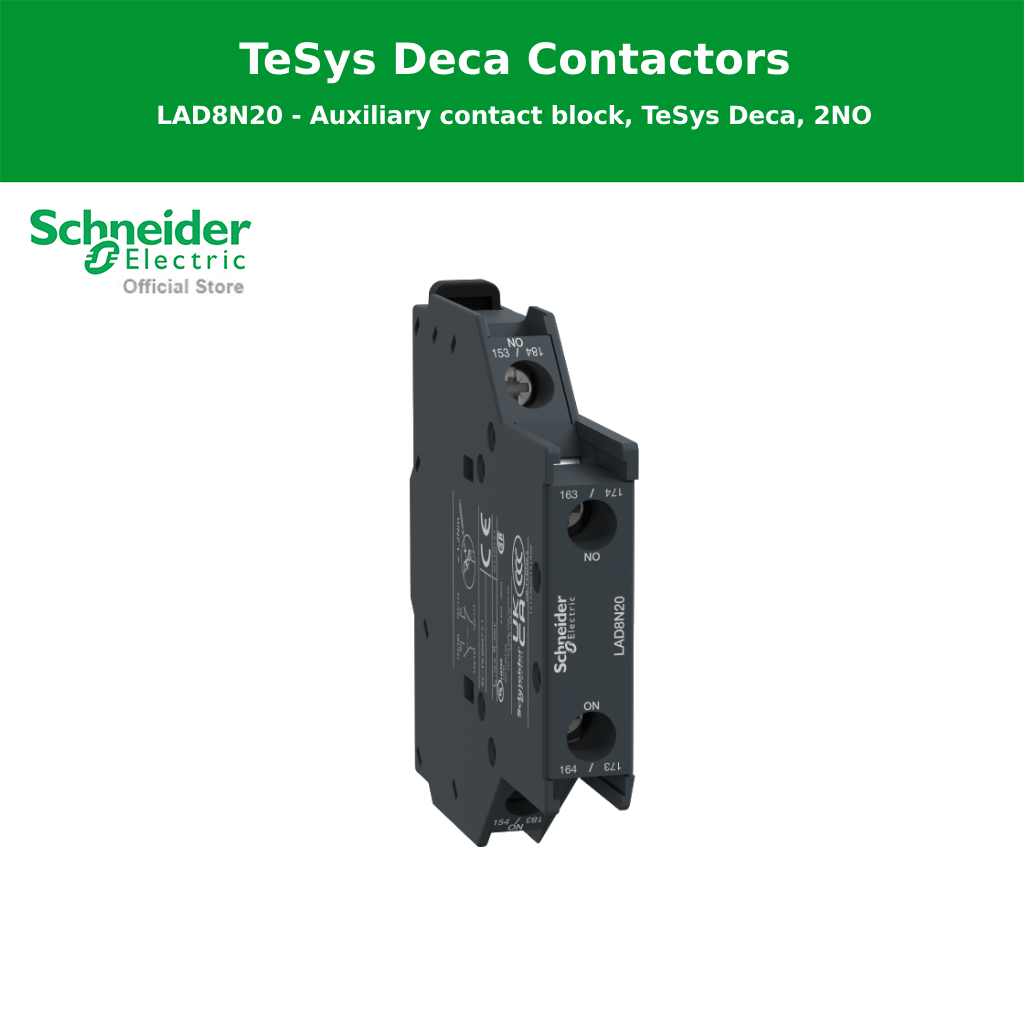 Schneider Electric Auxiliary contact block, รุ่น Tesys Deca, 2NO, side ...