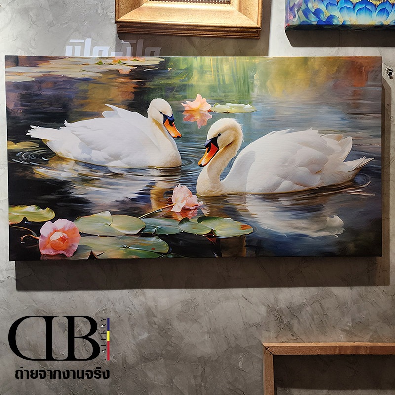 รูปภาพห่าน ภาพพิมพ์ลงแคนวาส กรอบรูปแต่งบ้าน  ภาพพิพม์สีน้ำมัน พร้อมแขวนได้ทันที กรอบรูปภาพพิมพ์แคนวาส (🇹🇭พร้อมส่ง🇹🇭)