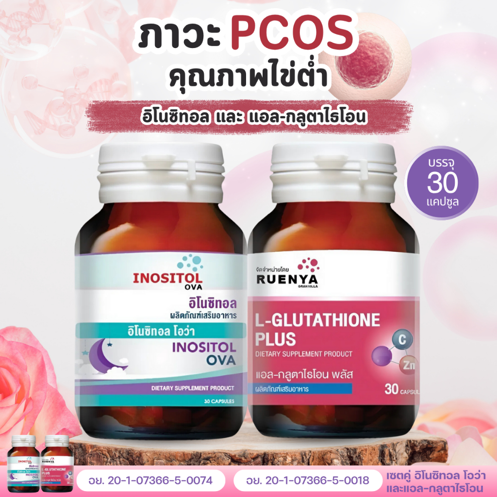 เซตคู่ เตรียมตั้งครรภ์ PCOS วัย30+ (อิโนซิทอล x แอล-กลูตาไธโอน) 30 แคปซูล  Inositol x L-glutathione เตรียมมีลูก ภาวะPCOS