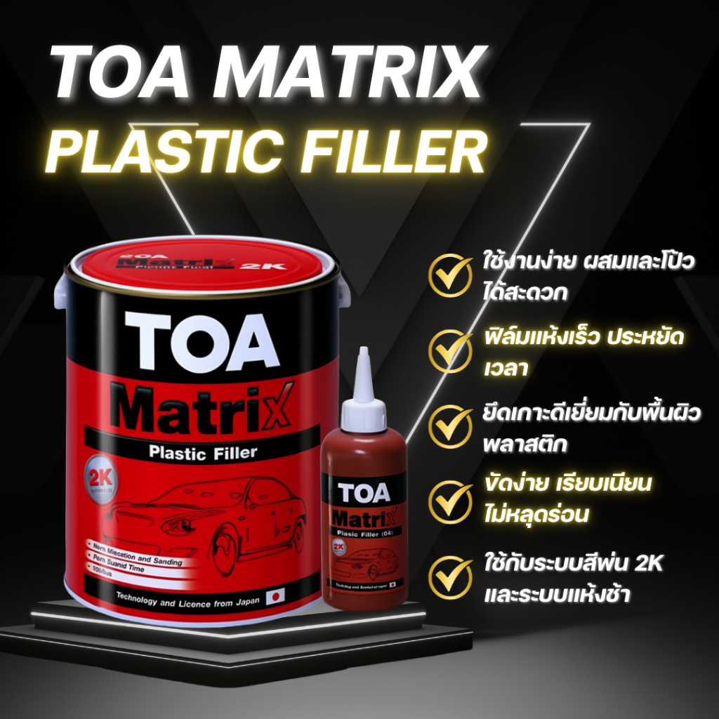 TOA Matrix Plastic Filler 2K + Hardener | สีโป้วพลาสติก แห้งไว ขัดง่าย ...