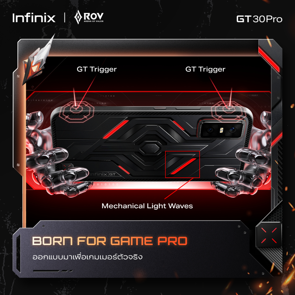 Infinix GT 30 Pro รุ่น X6873 สมาร์ทโฟนเกมมิ่งชิปเซ็ต D8350 Ultimate 5.5G RAM 24GB ROM 512GB จอ 144Hz แบตเตอรี่ 5500mAh