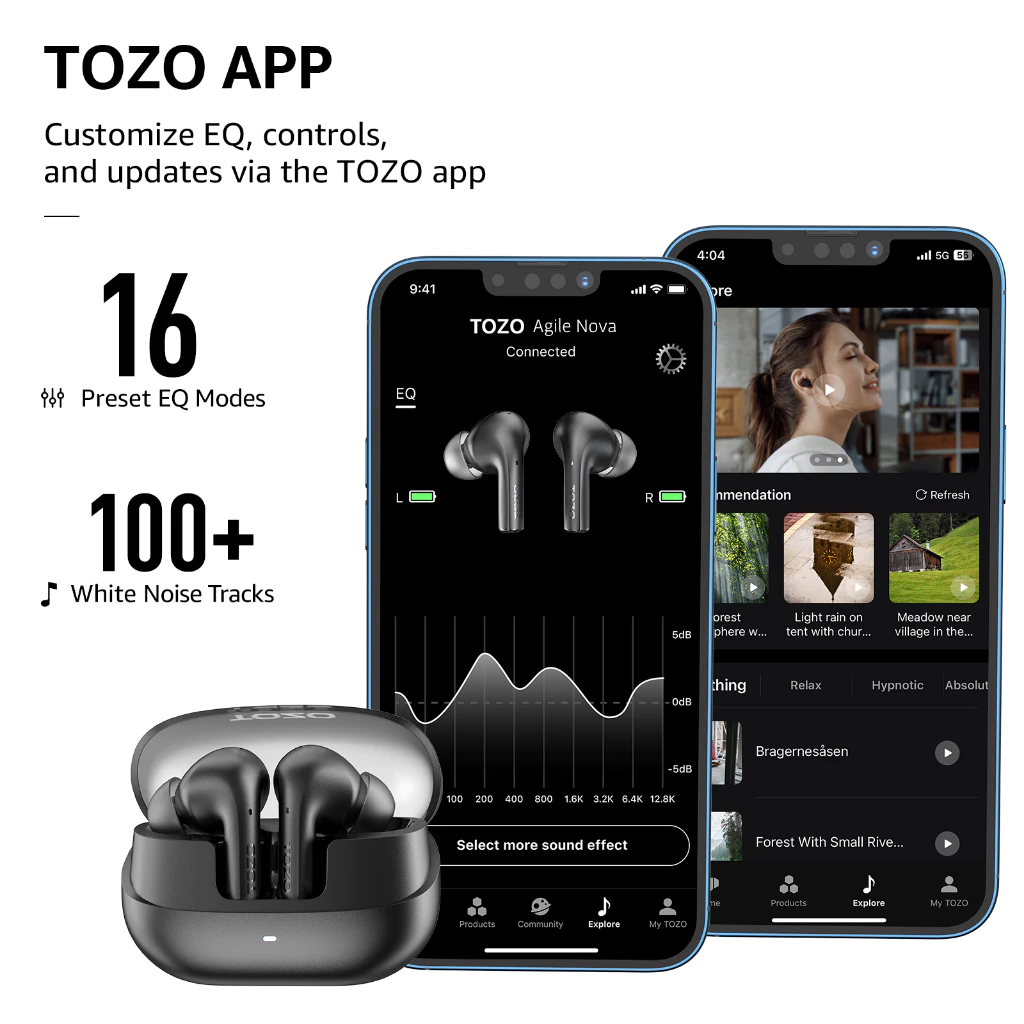 TOZO Agile Nova หูฟังบลูทูธ หูฟังไร้สาย หูฟังอินเอีย เบสหนัก Bluetooth 5.3 แบต 7 ชม/ชาร์จ IPX4