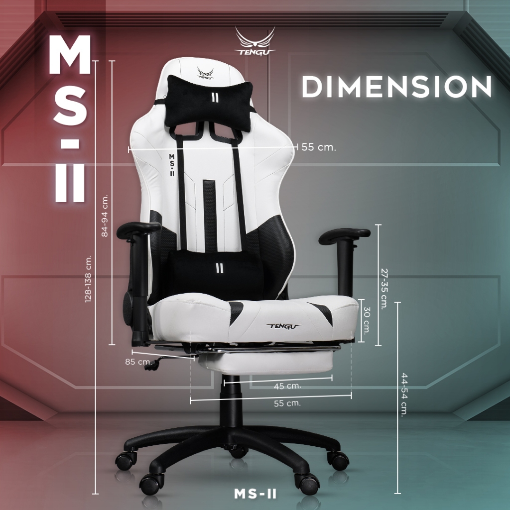 Tengu MS-ll เก้าอี้เกมมิ่ง gaming chair E-Sport รุ่น MS-ll เก้าอี้สีเทา เก้าอี้สีดำ เก้าอี้สีขาว รับน้ำหนัก 150 kg. เอนนอนได้ 180 องศา แขนปรับ 3D เก้าอี้เกมมิ่งเพื่อสุขภาพ
