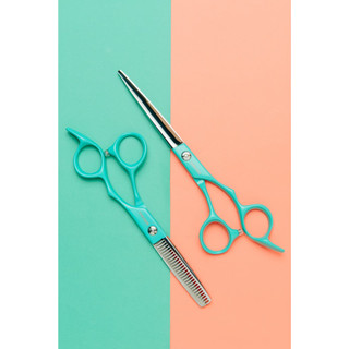 BARBER BRAIN Tiffany Blue Scissors Bộ kéo cắt tóc màu Tiffany Blue, kéo cắt 6.5 inch + kéo răng cá 6 inch VAL-73, VAL-74