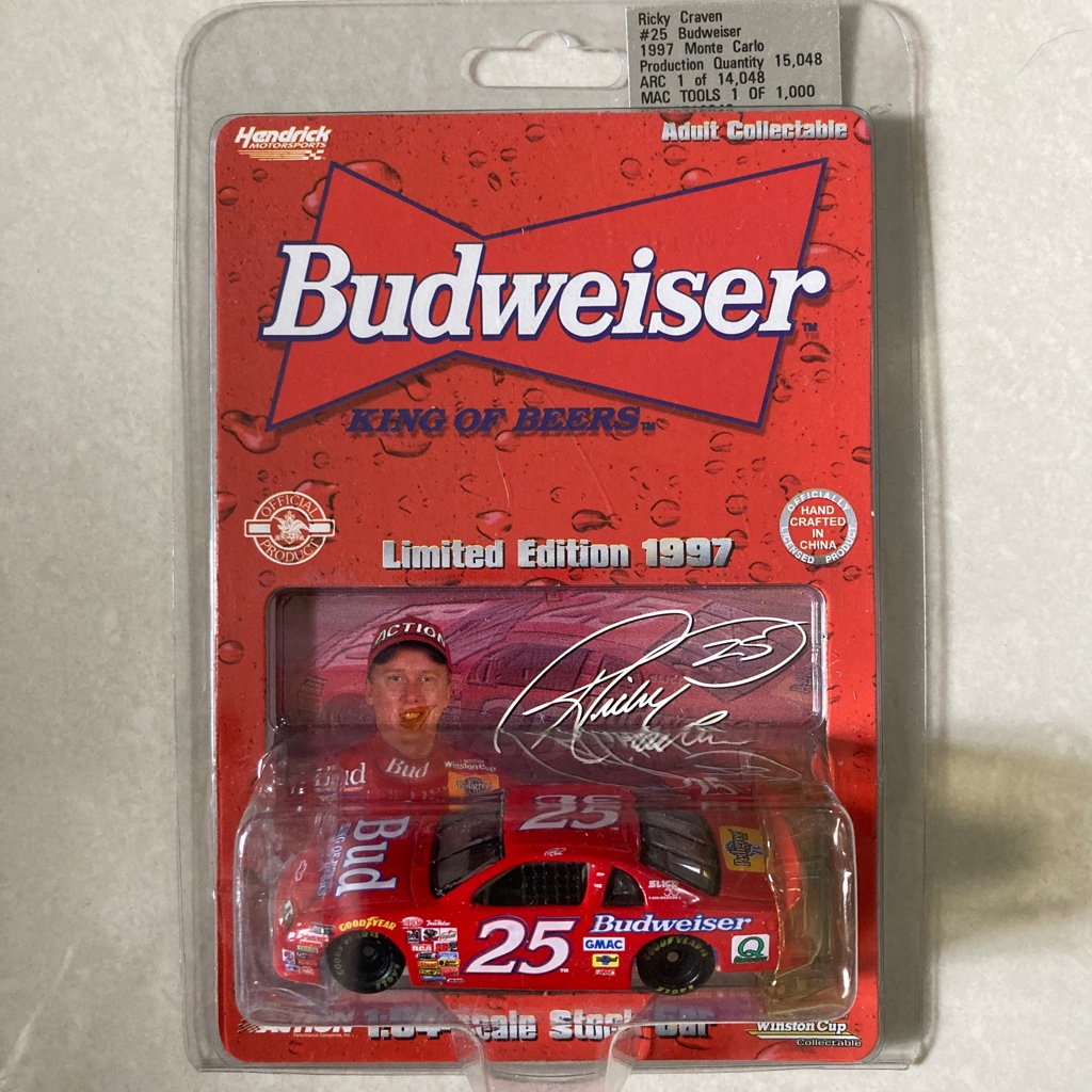 Ricky Craven #25 Budweiser 1997 1:24 Elite – Diecast Avec Boîtier – Neuf