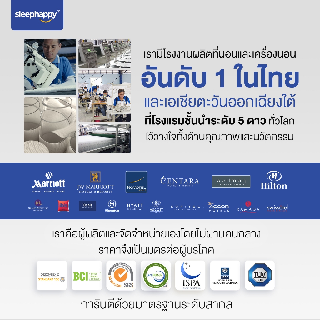 SleepHappy รุ่น Atlantis V2 ชุดหัวเตียง ฐานเตียง และที่นอนพ็อกเก็ตสปริง 10 นิ้ว เสริมยางพาราธรรมชาติ มอบการพักผ่อนระดับโรงแรม